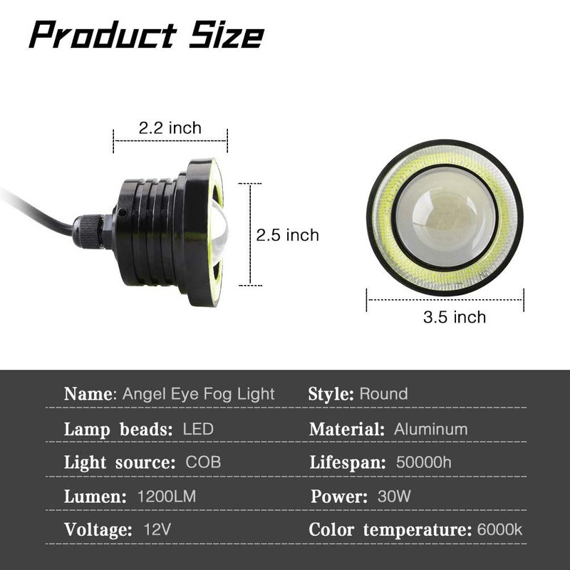 KaiDengZhe كاي دينغ زهي 2 قطع مصباح ضباب LED فائق السطوع 3.5 بوصة 12 فولت 10 واط حلقة هالة بيضاء لعين الملائكة لمصباح رأس الدراجة النارية ومصباح السيارة للقيادة النهارية لمبة ضباب - Image 2